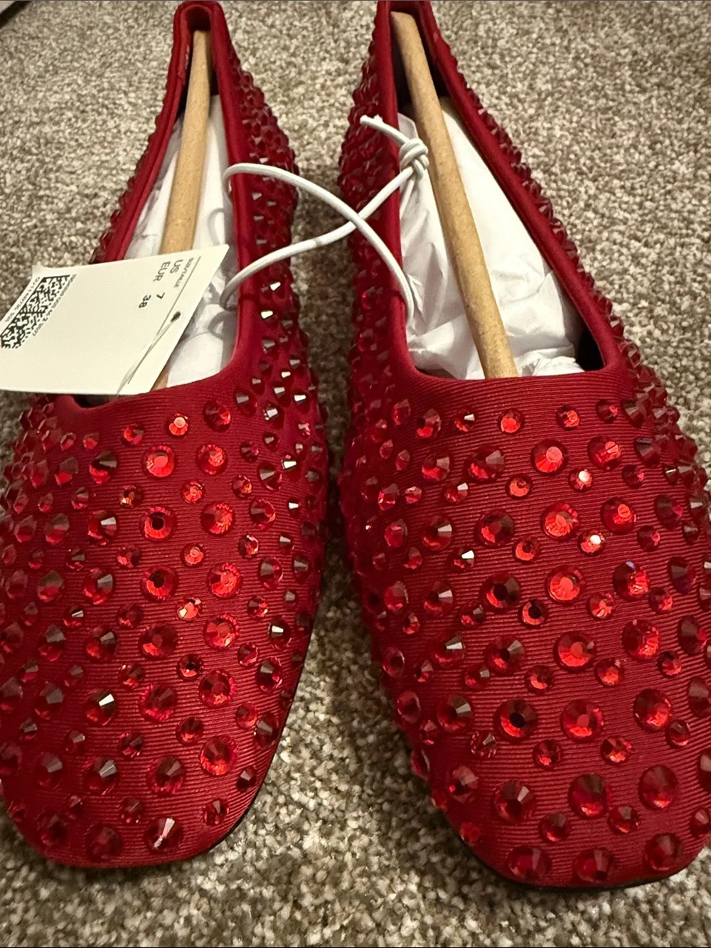 H&M Red Crystal-Studded Ballet Flats